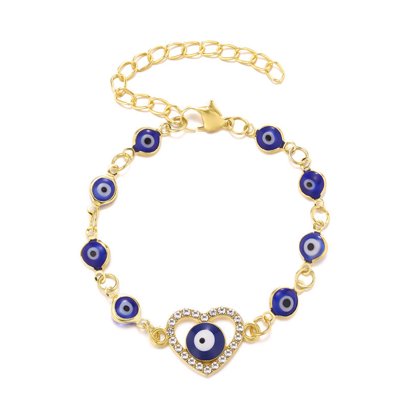 Elegant adjustable crystal bracelet with blue eye and starfish