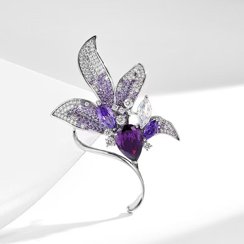 Elegant Purple Lily Flower Brooch on a white background