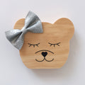 Solid Wood Ornament: Little Bear with Silver Bow
