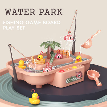 child playing fishing game with light and music features