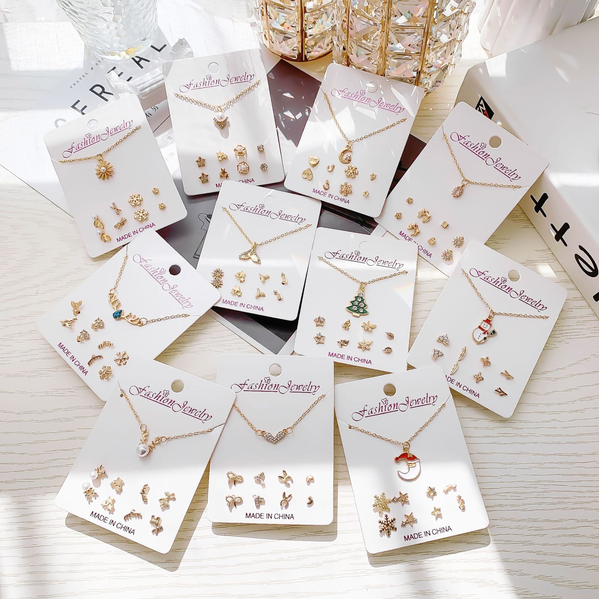 Electroplated gold necklace display