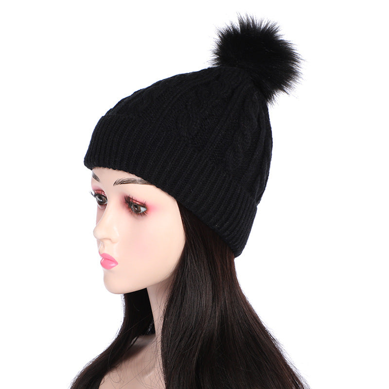 Knit beanie hat pink with pom pom