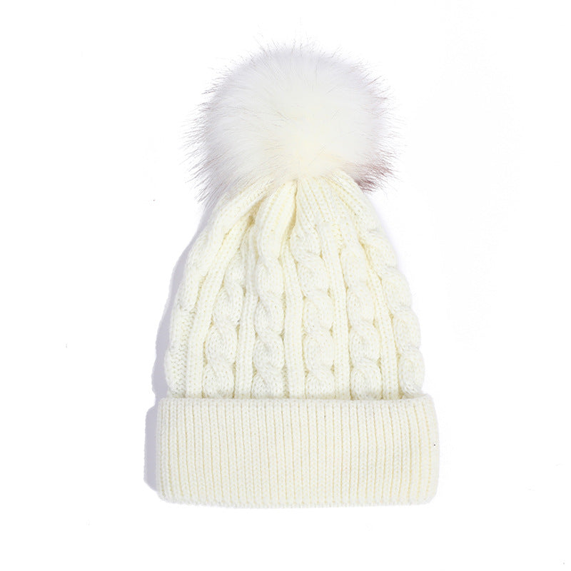 Knit beanie hat burgundy with pom pom