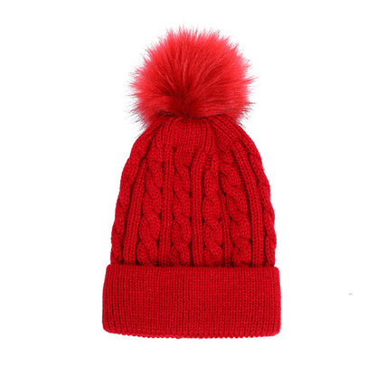 Knit beanie hat dark gray with pom pom