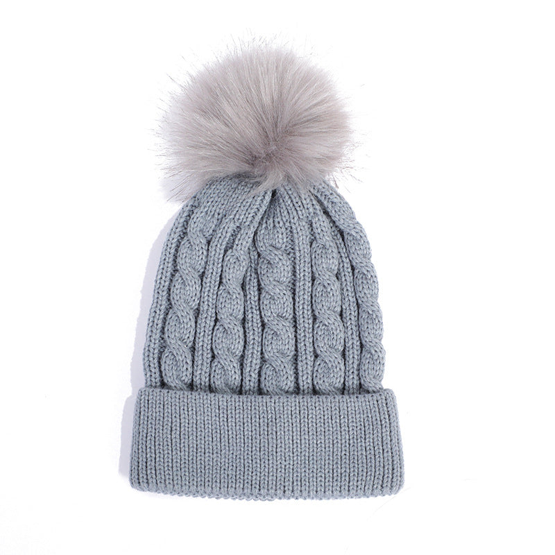 Knit beanie hat black with pom pom