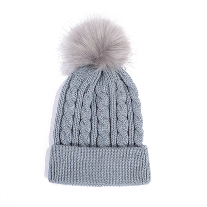 Knit beanie hat black with pom pom