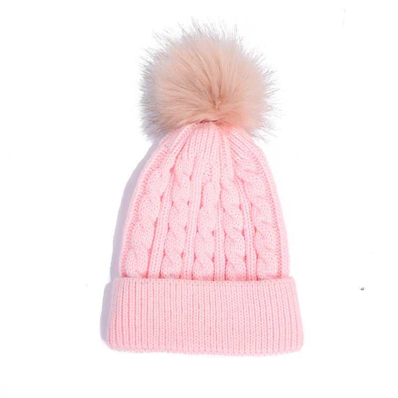 Knit beanie hat light gray with pom pom