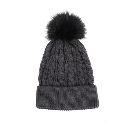 Knit beanie hat pink with pom pom