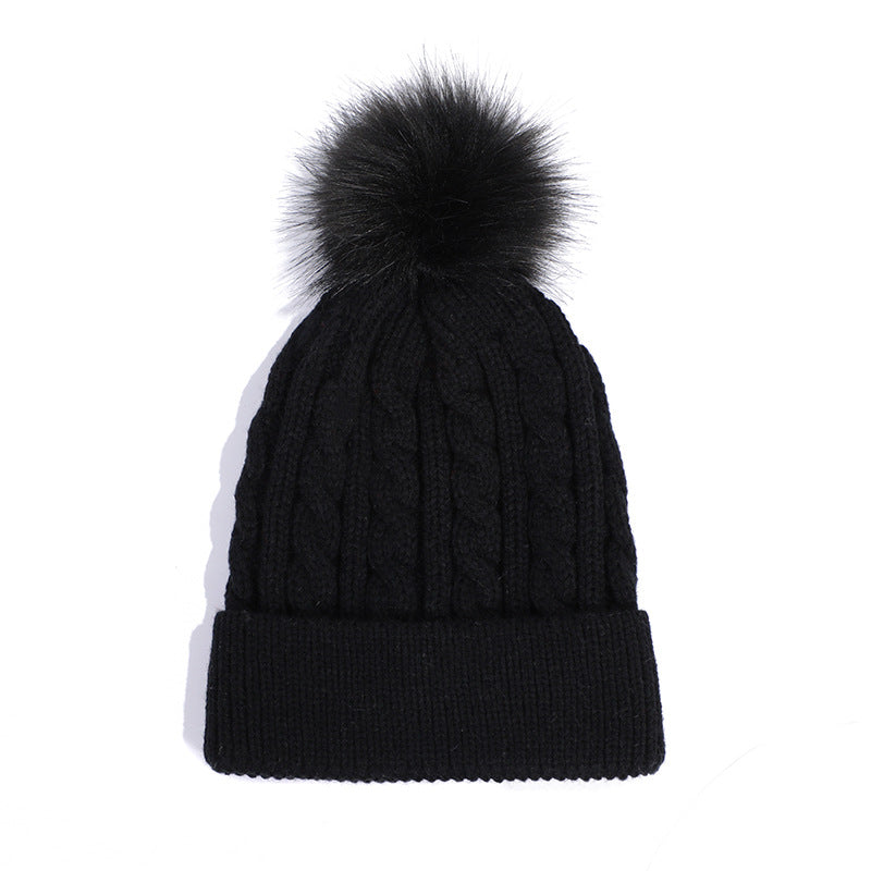 Knit beanie hat white with pom pom
