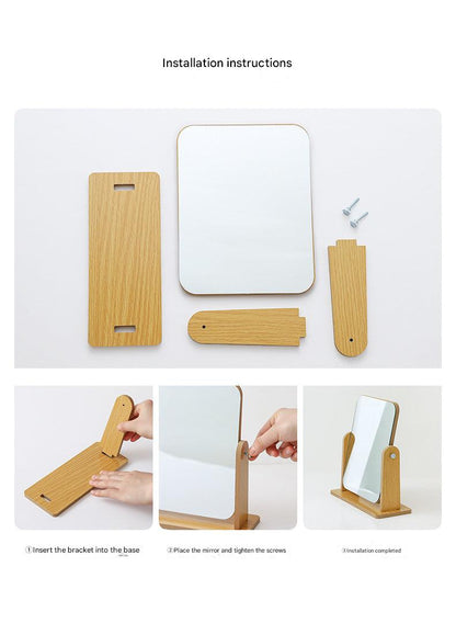Wooden makeup mirror front view