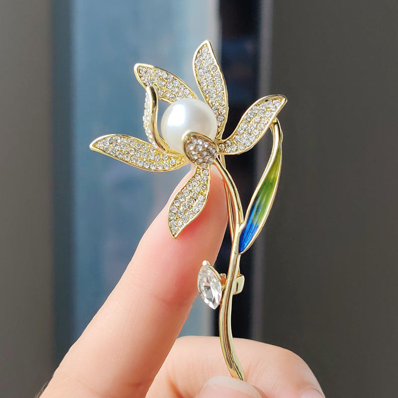 elegant floral brooch with zirconium for women - image 1