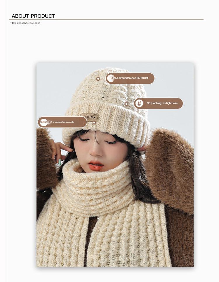 Fashionable wine red knit hat and scarf