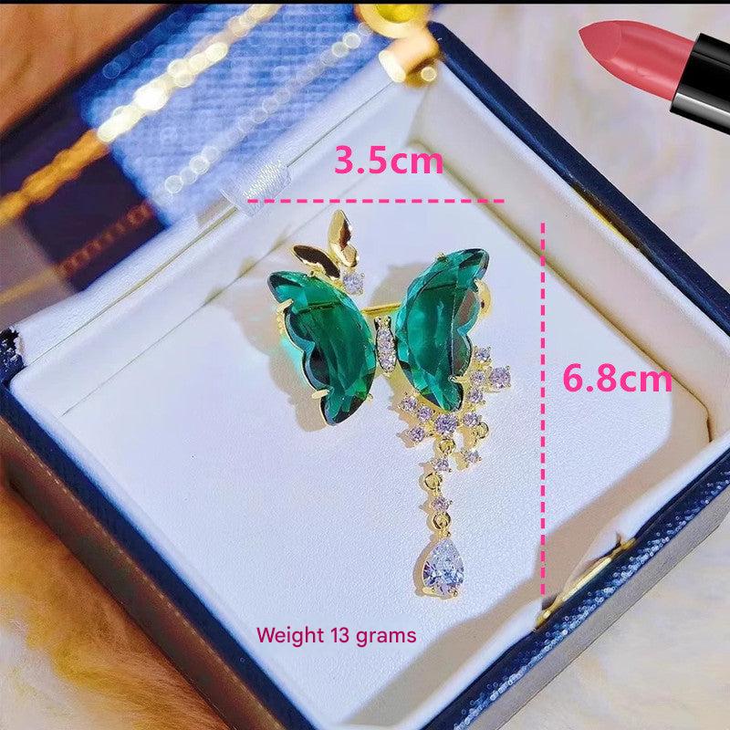 Elegant butterfly brooch with zircon stones and tassels