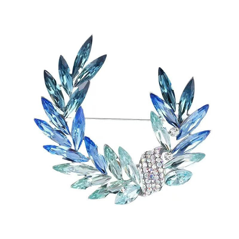 Close-up of moon crystal brooch shining