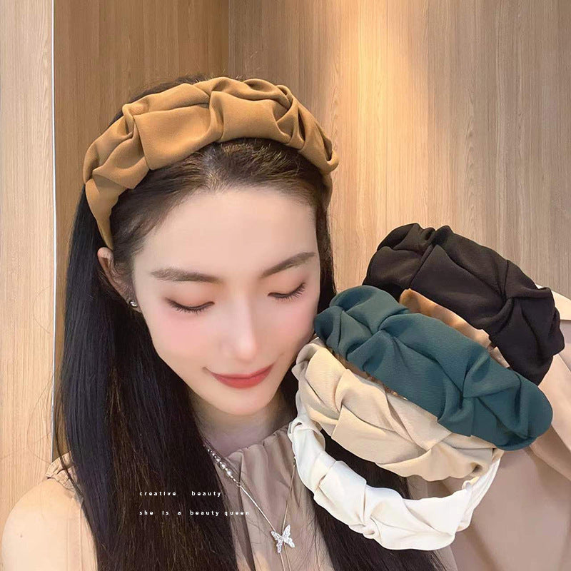 Stylish wrinkled wide hairband green