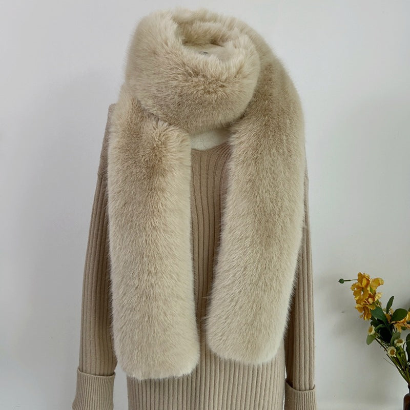 Faux fur long scarf in white color