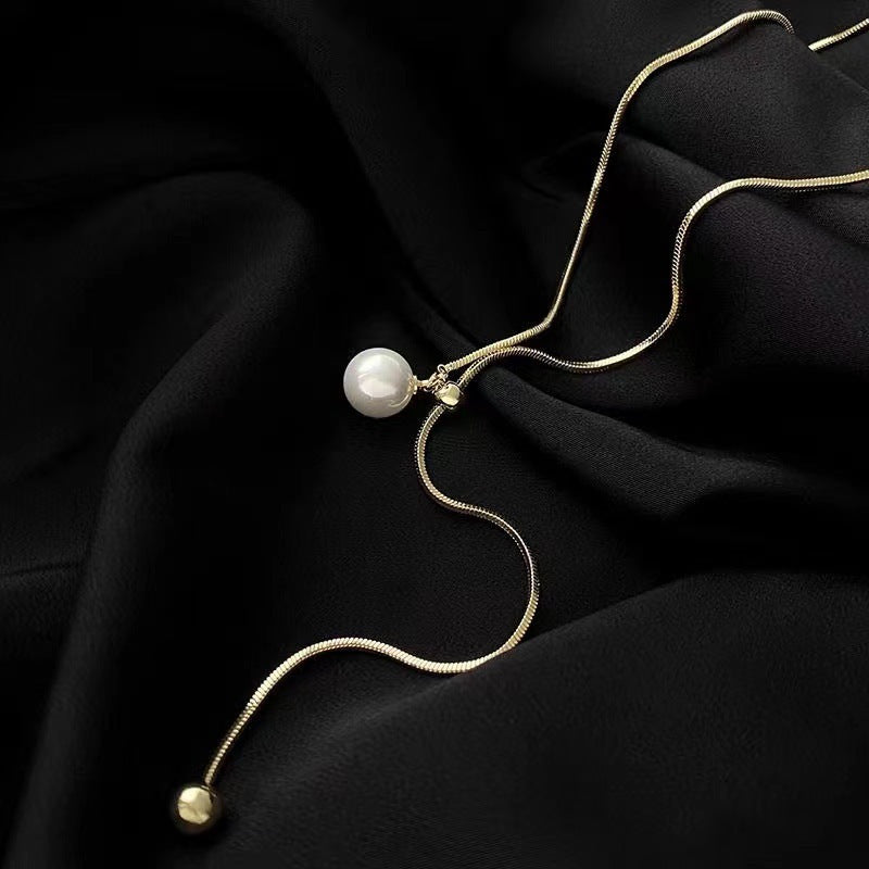 Elegant Pull-Down Pearl Long Necklace Image 5
