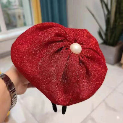 Elegant Retro Pearl Bow Beret Hat Image 2