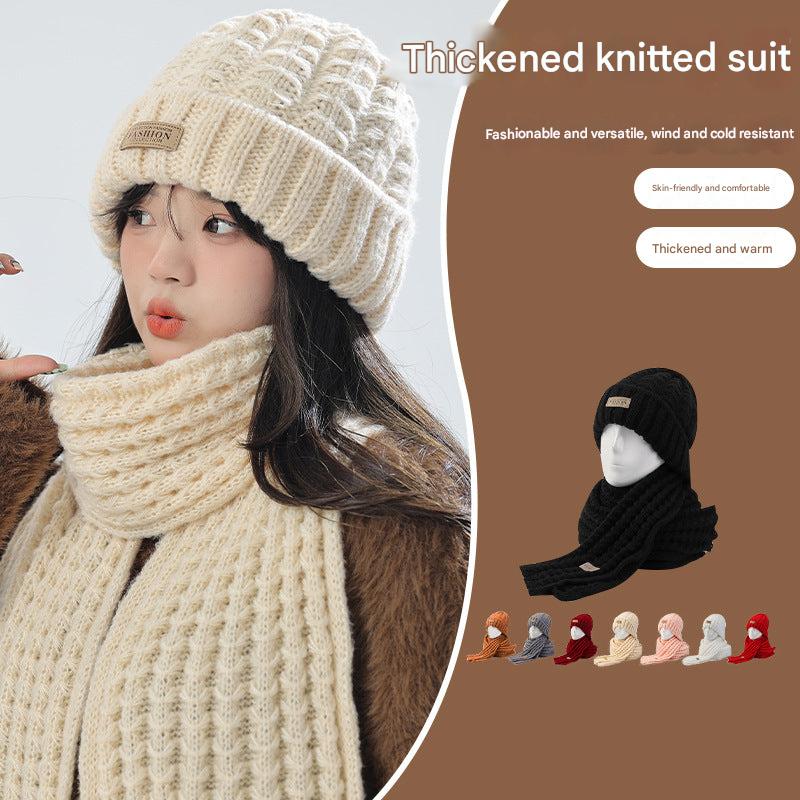 Winter knit hat and scarf set in pink color