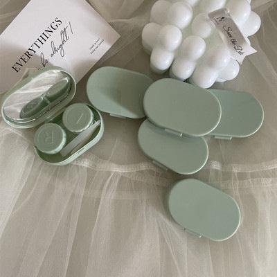 Stylish contact lens case with mirror - cream color