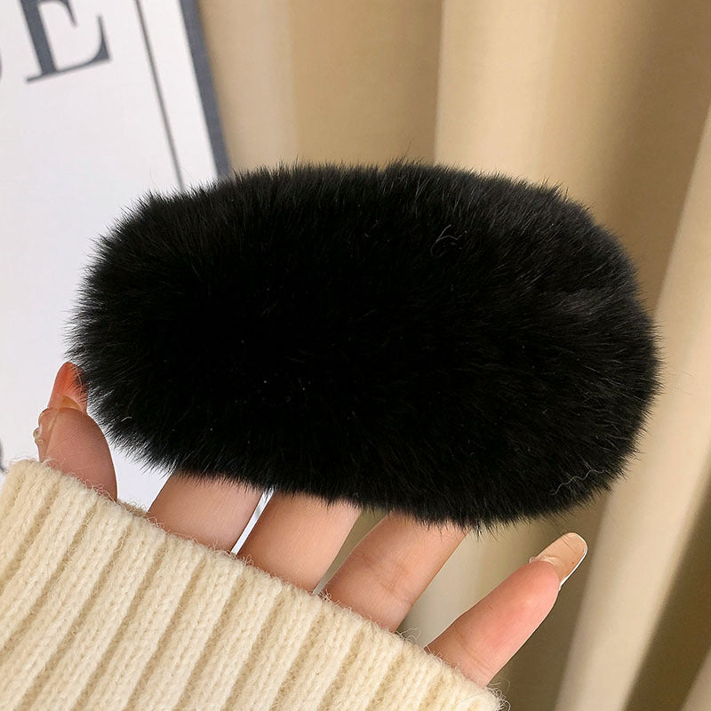 Trendy rabbit fur hair clip in leopard print