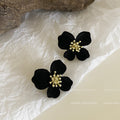 Black Velvet Stud Earrings - Silver Pin