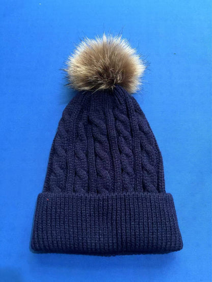 Knit beanie hat dark gray with pom pom