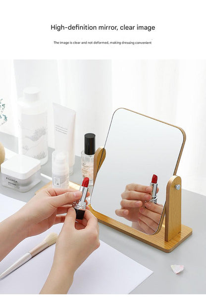 Wooden makeup mirror side view