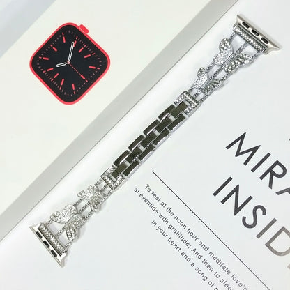 Luxury Butterfly Chain Watch Band for Apple Watch Series 7/8, Stylish Metal Bracelet with Crystals, Compatible with 38mm to 49mm Models