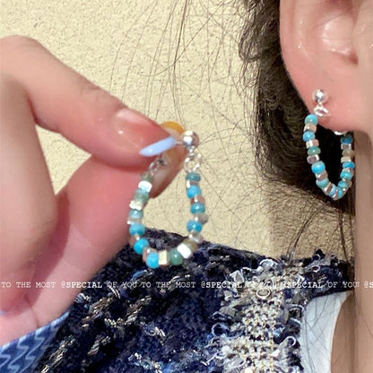Colorful Beaded Silver Stud Earrings Image 4
