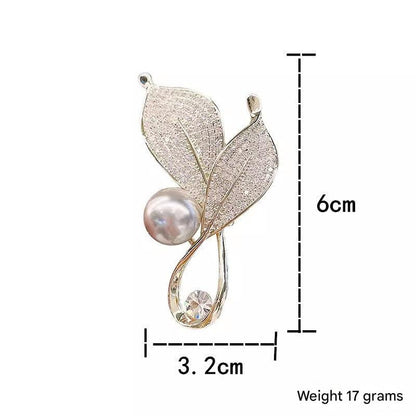 Leaf Design Brooch with Sparkling Zircons - Image 10