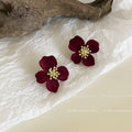 Burgundy Velvet Stud Earrings - Silver Pin