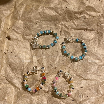 Colorful Beaded Silver Stud Earrings Image 8
