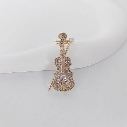 Gold Violin Brooch Front View