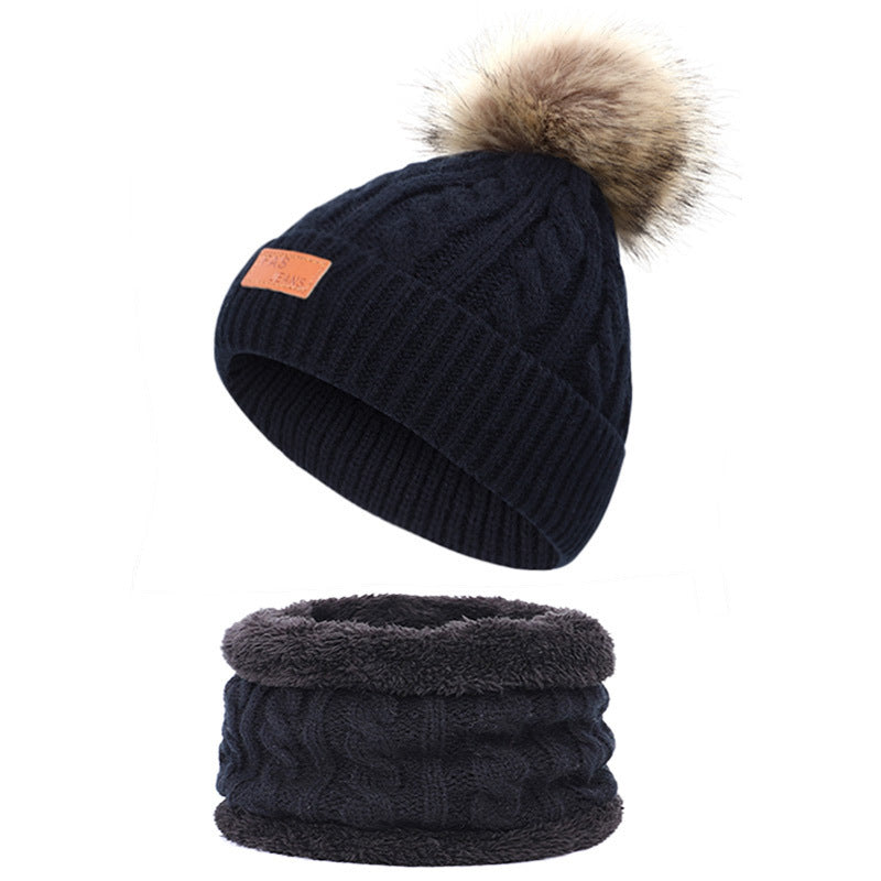 Knit hat and scarf set for kids in winter
