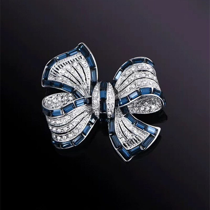 Elegant Butterfly Knot Brooch with Zircon Stones Front View