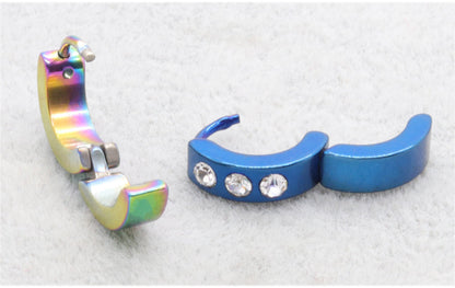 Chic stainless steel hoop earrings with three stones