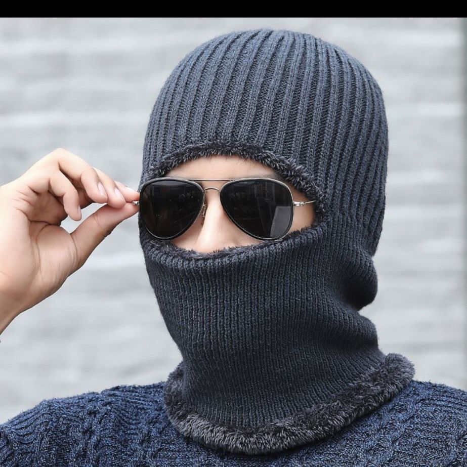 Men's winter fleece knit cap gray