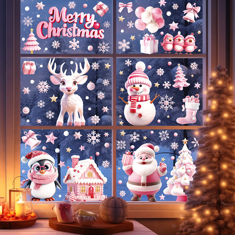 Pink Christmas stickers with penguins