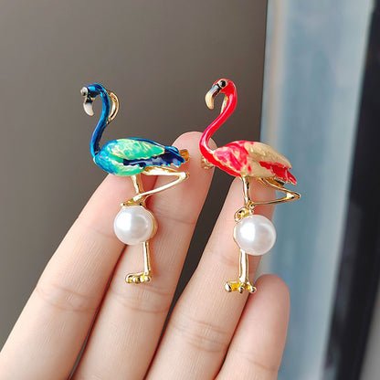 Stylish Enamel Flamingo Brooch in Red