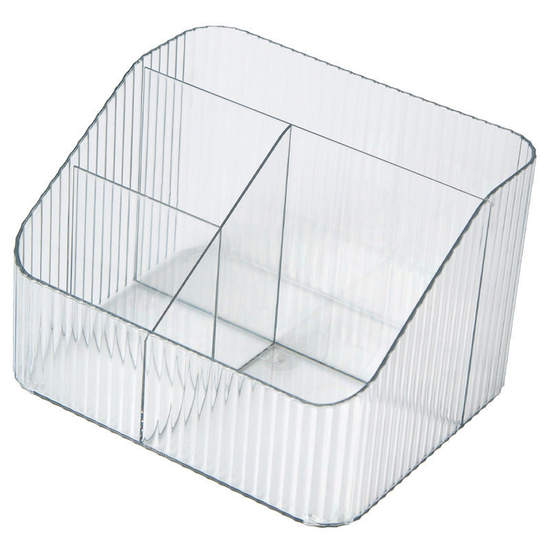 Close-up of makeup organizer compartments