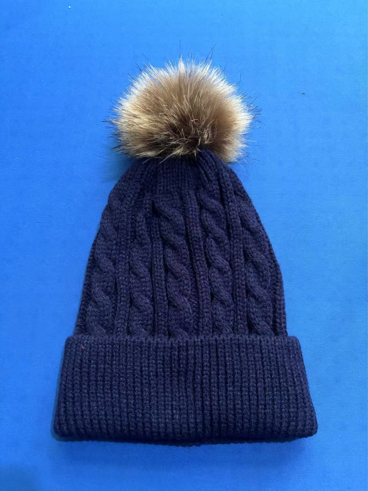 Knit beanie hat burgundy with pom pom