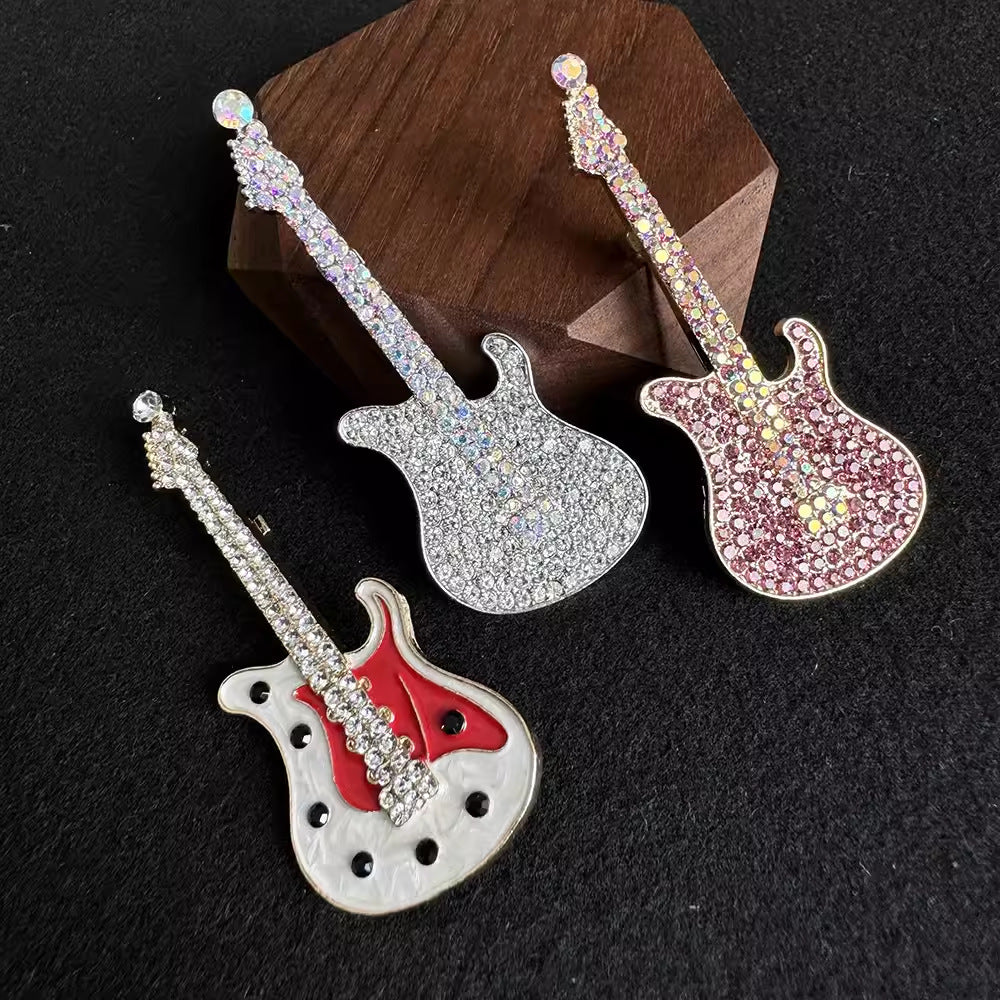 Guitar brooch with rhinestones image 1