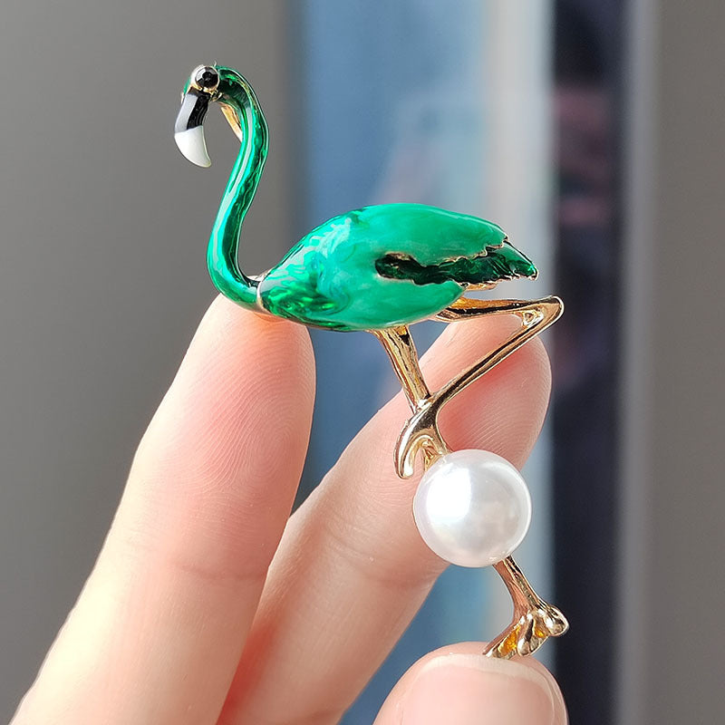 Blue Trendy Flamingo Brooch with Pearl