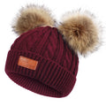 Double Pom-Pom Burgundy Hat