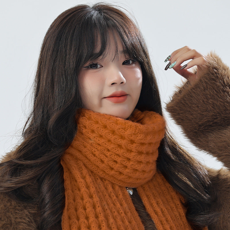 Winter knit hat and scarf set in pink color