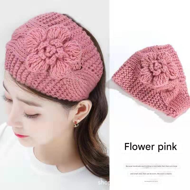 Cozy knitted floral headband - dark khaki
