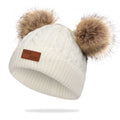 White Hat with Double Pom-Poms