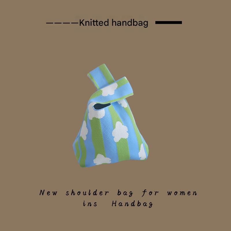 Knitted Tote Bag with Stripe Pattern