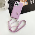 Litchi pattern left and right card holder lanyard purple